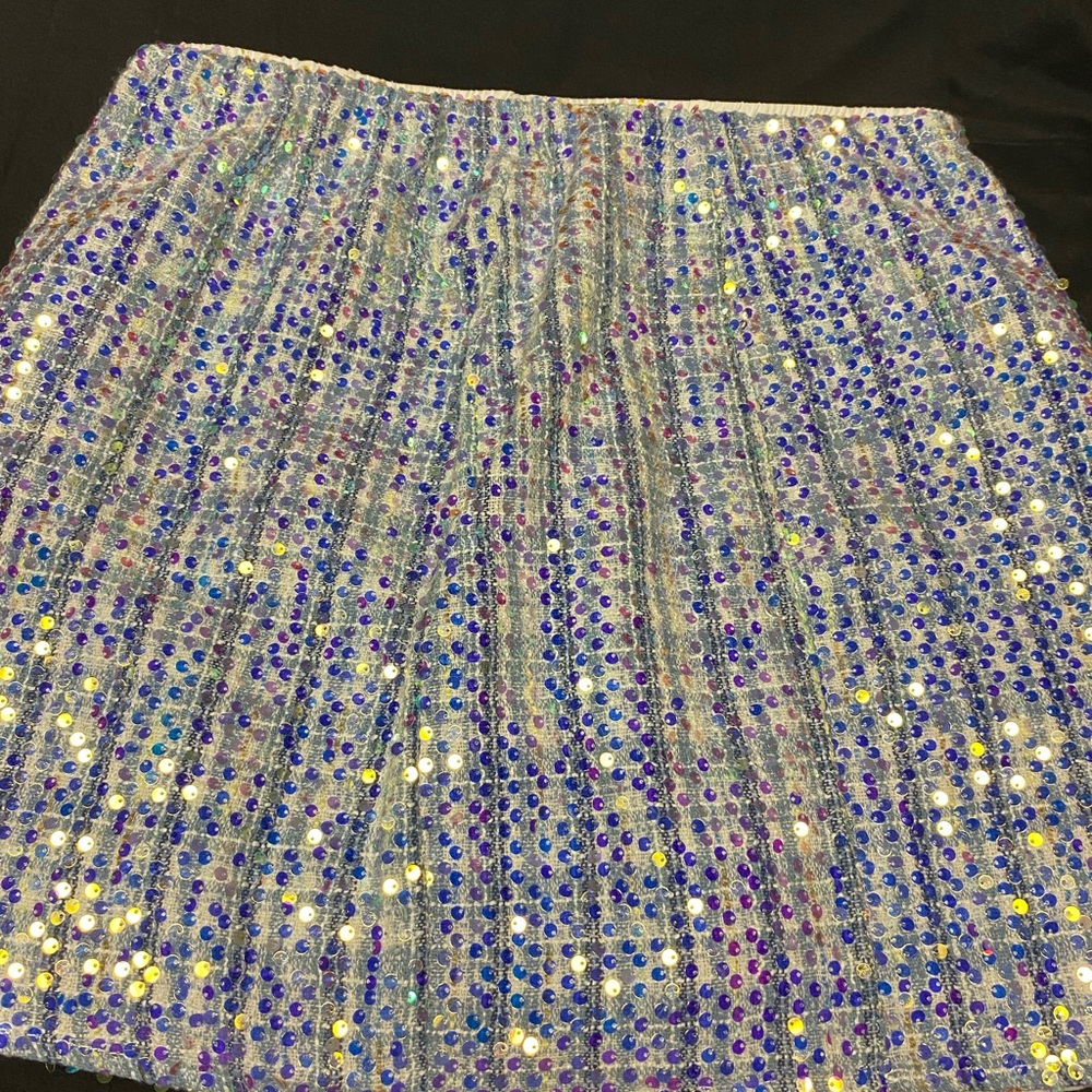 SHEIN Blue/White Sequin Mini Skirt